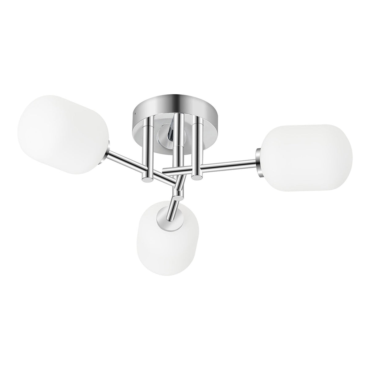 Tenterden Round 3 Light Semi Flush Ceiling Light in Chrome with Smooth Tubular Opal Glass Diffusers