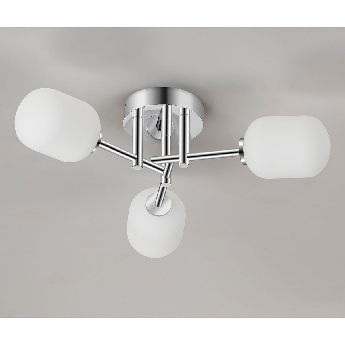 Tenterden Round 3 Light Semi Flush Ceiling Light in Chrome with Smooth Tubular Opal Glass Diffusers