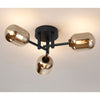 Tenterden Round 3 Light Semi Flush Ceiling Light in Satin Black with Smooth Tubular Smoke Glass Diffusers