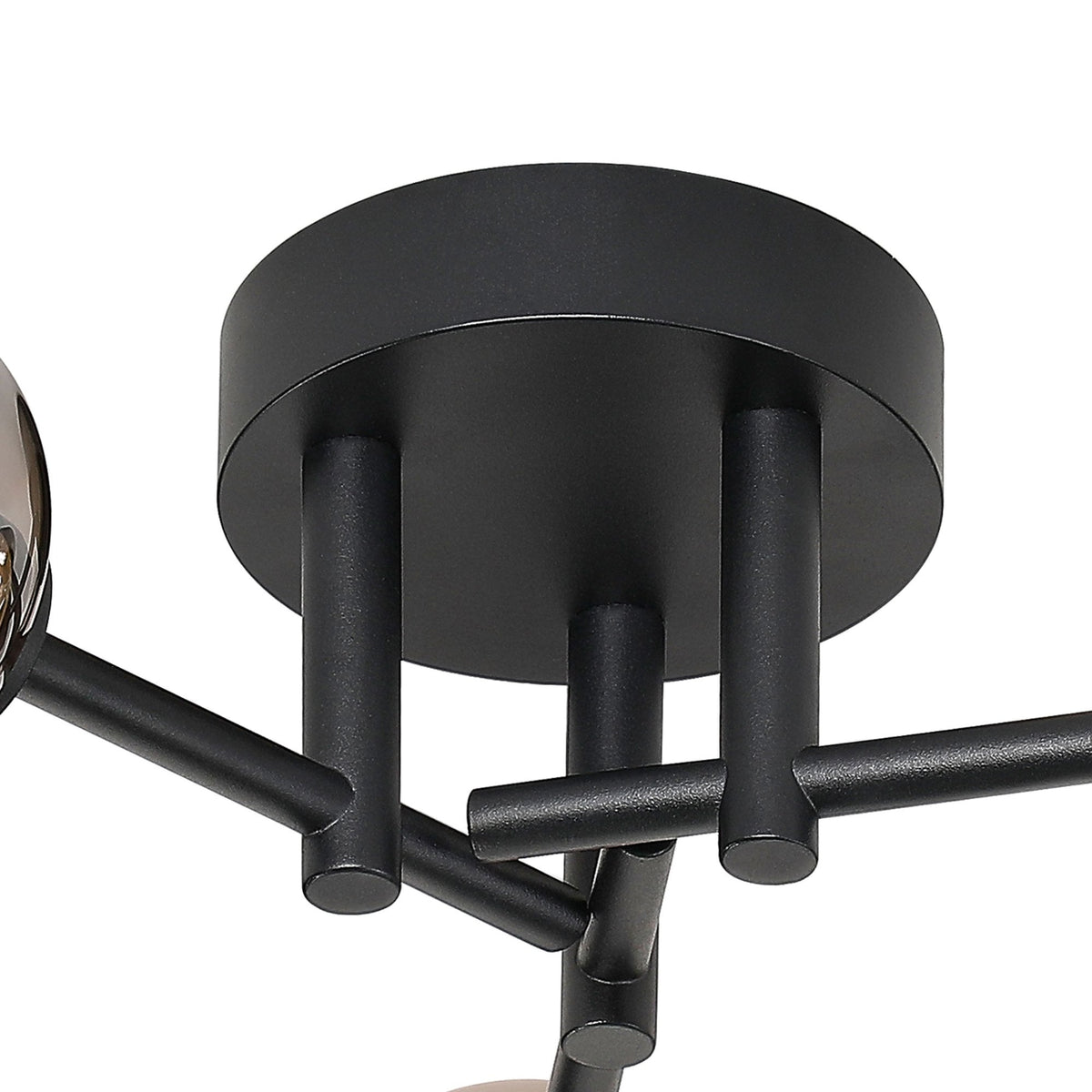 Tenterden Round 3 Light Semi Flush Ceiling Light in Satin Black with Smooth Tubular Smoke Glass Diffusers