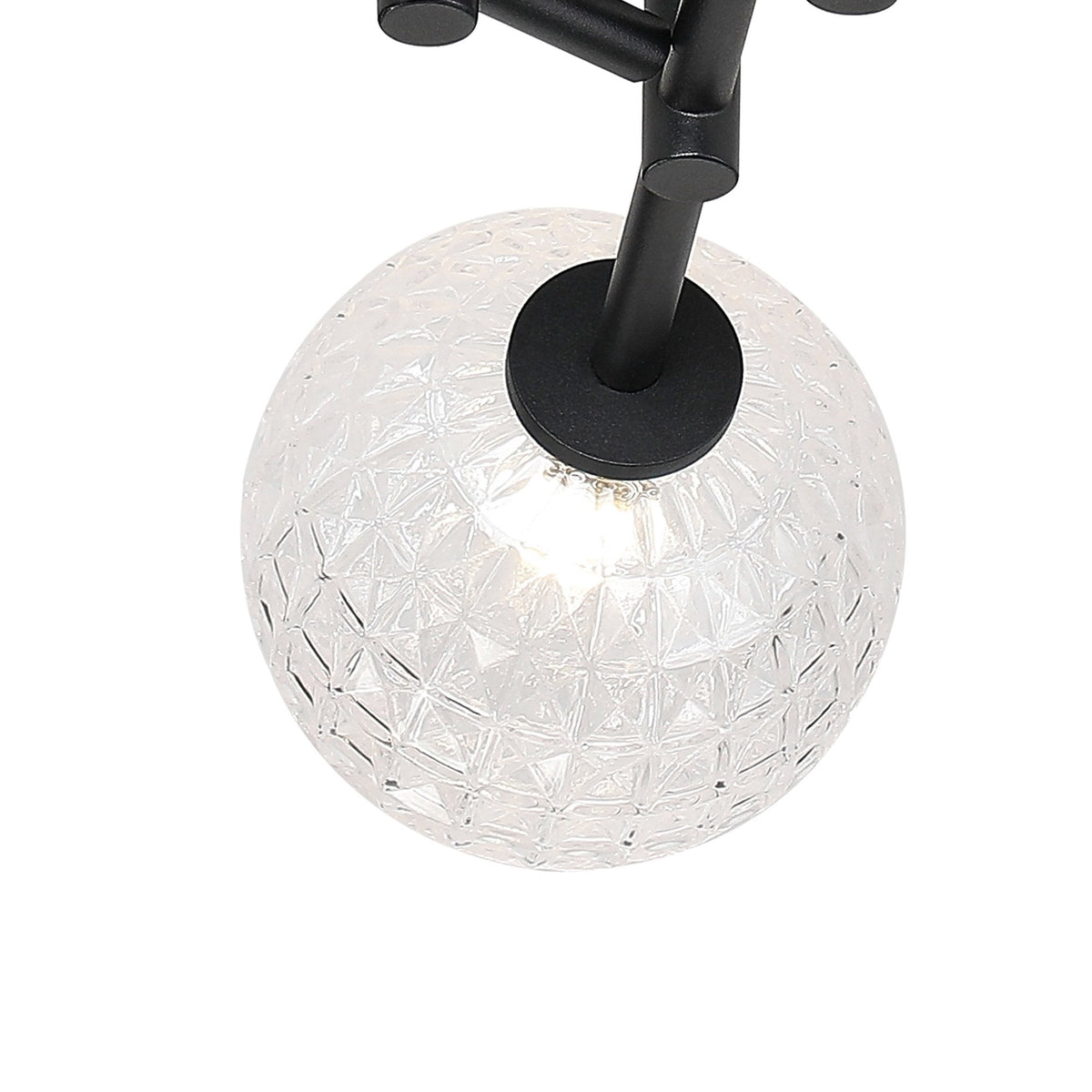 Tenterden Round 3 Light Semi Flush Ceiling Light in Satin Black with Cross Pattern Round Clear Glass Diffusers
