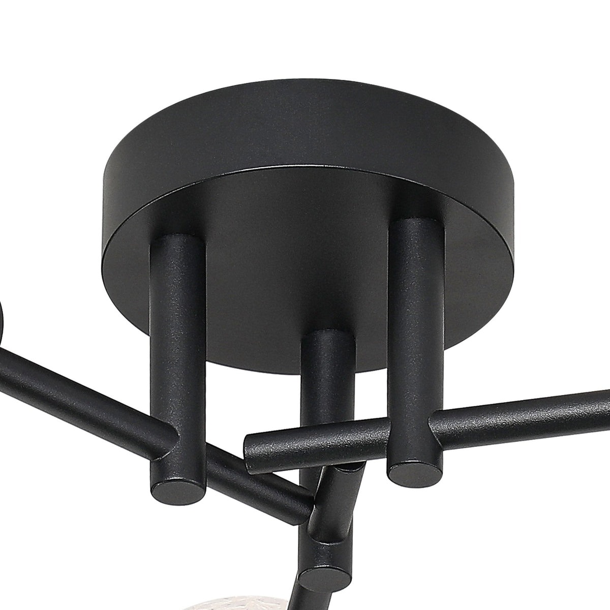 Tenterden Round 3 Light Semi Flush Ceiling Light in Satin Black with Cross Pattern Round Clear Glass Diffusers
