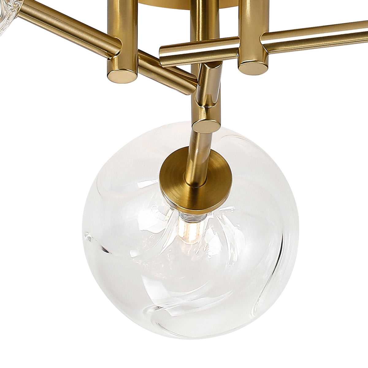 Tenterden Round 3 Light Semi Flush Ceiling Light in Brass Gold with Waved Round Clear Glass Diffusers