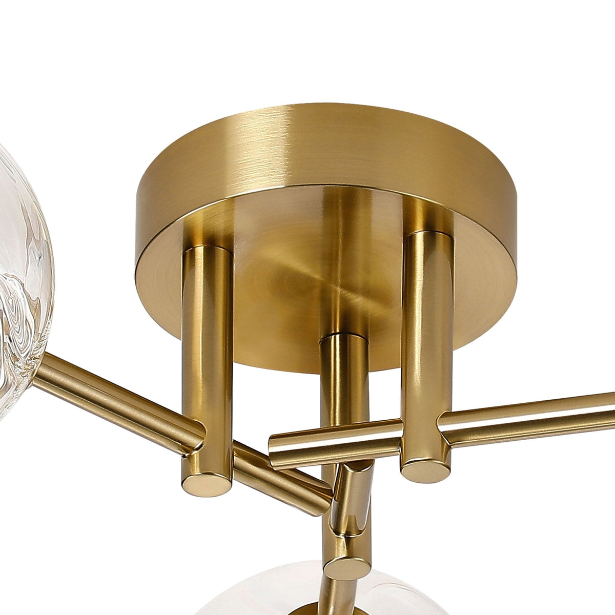 Tenterden Round 3 Light Semi Flush Ceiling Light in Brass Gold with Waved Round Clear Glass Diffusers