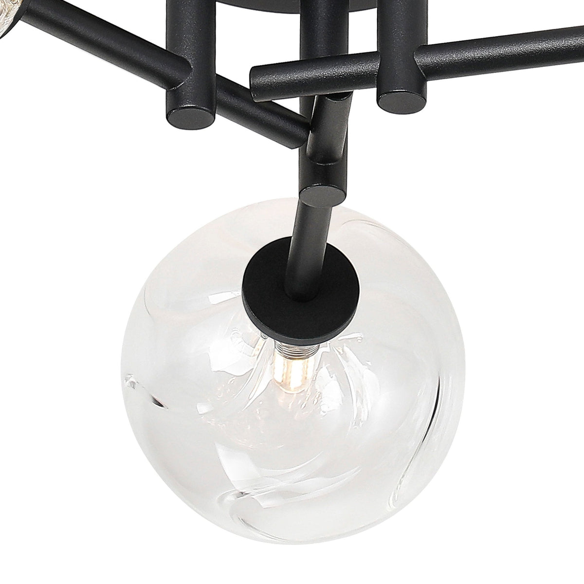 Tenterden Round 3 Light Semi Flush Ceiling Light in Satin Black with Waved Round Clear Glass Diffusers