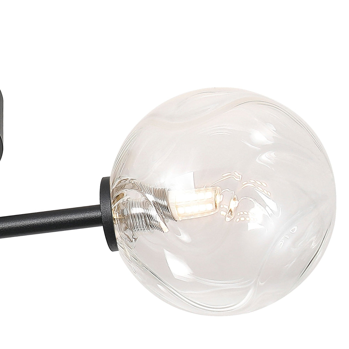 Tenterden Round 3 Light Semi Flush Ceiling Light in Satin Black with Waved Round Clear Glass Diffusers