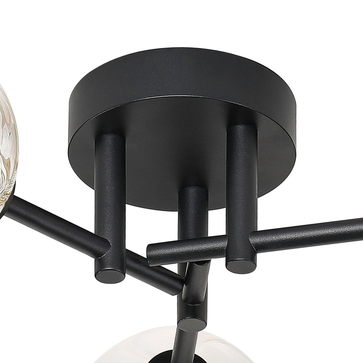 Tenterden Round 3 Light Semi Flush Ceiling Light in Satin Black with Waved Round Clear Glass Diffusers