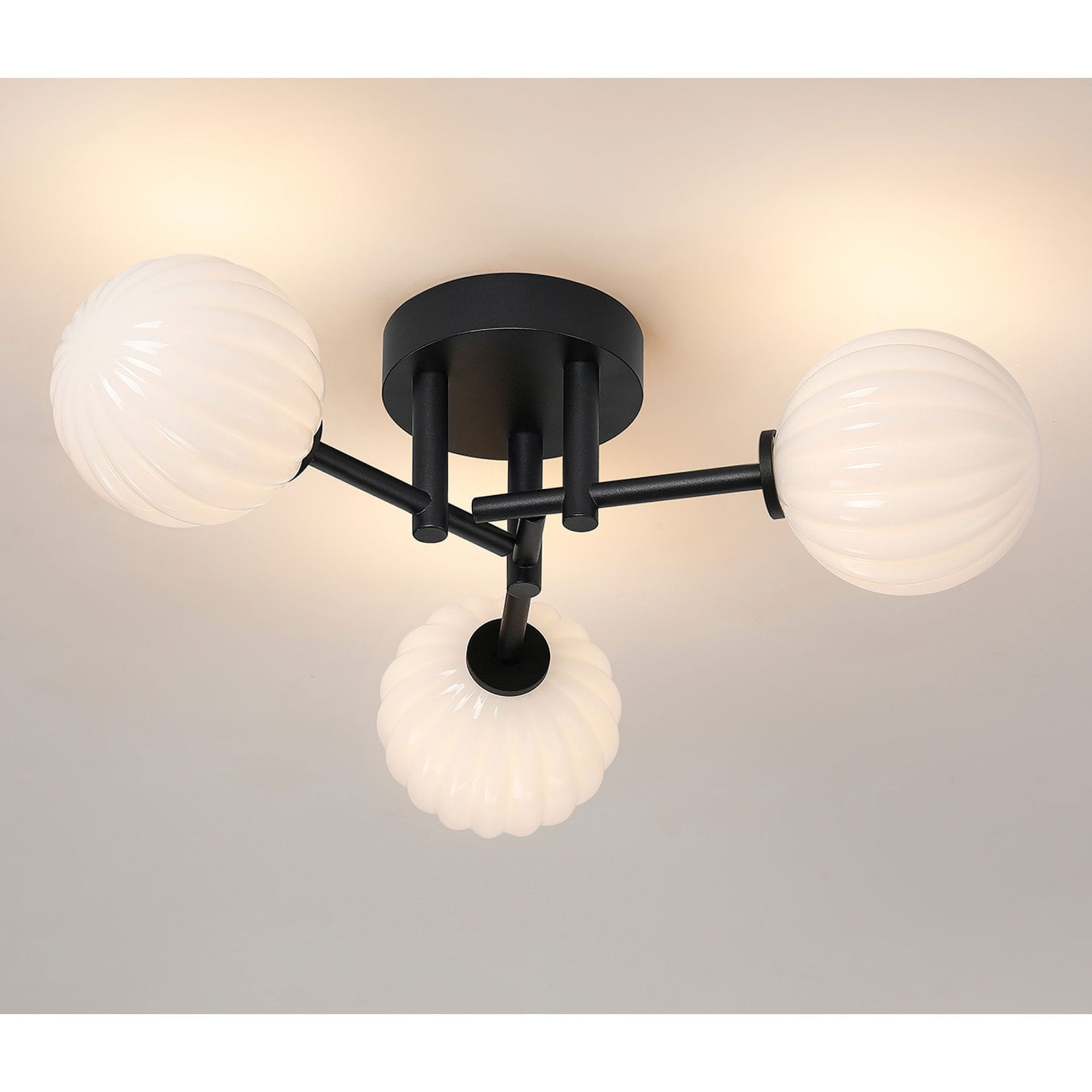 Lumiere Tenterden Round 3 Light Semi Flush Ceiling Light in Satin Black ...