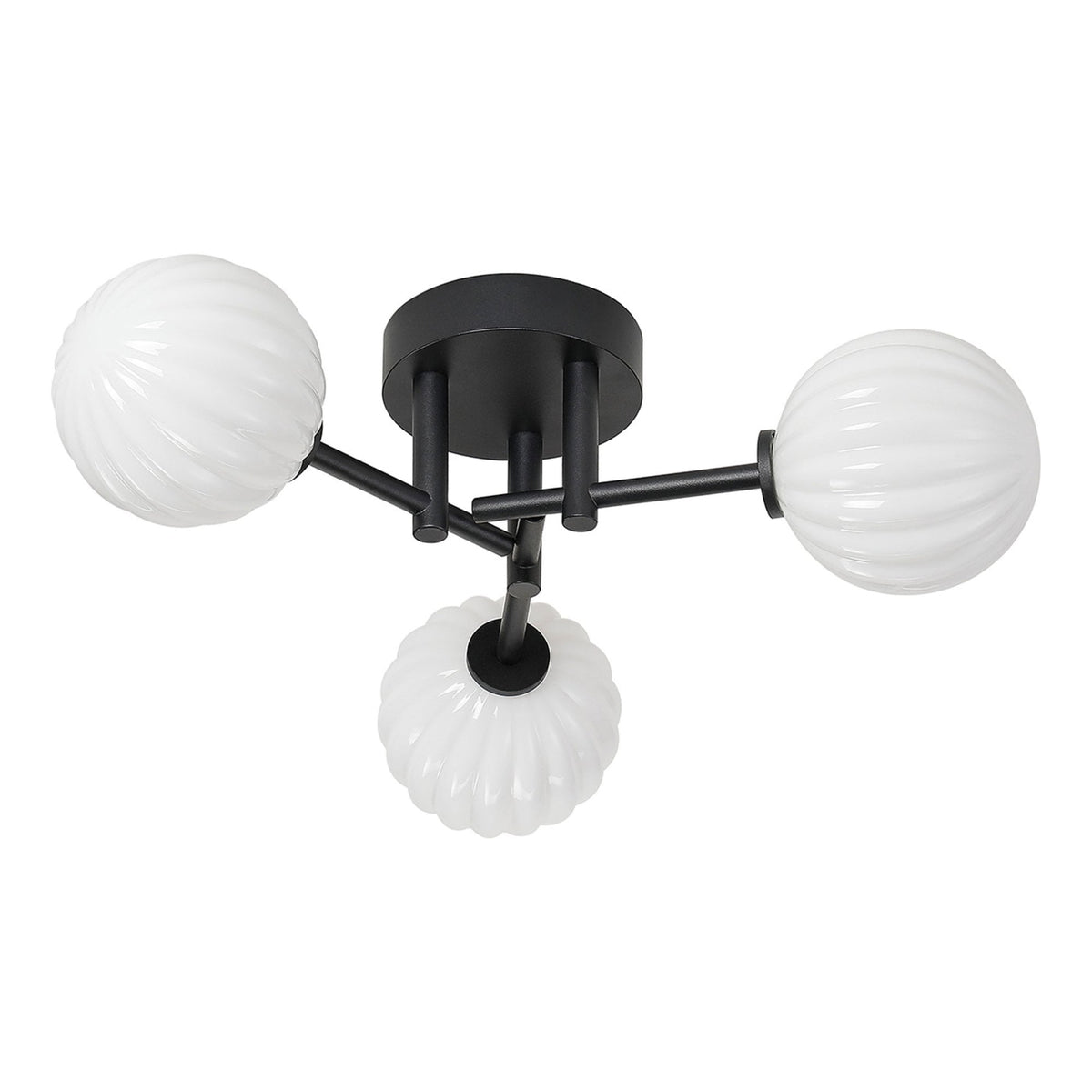 Tenterden Round 3 Light Semi Flush Ceiling Light in Satin Black with Segment Round Opal Glass Diffusers