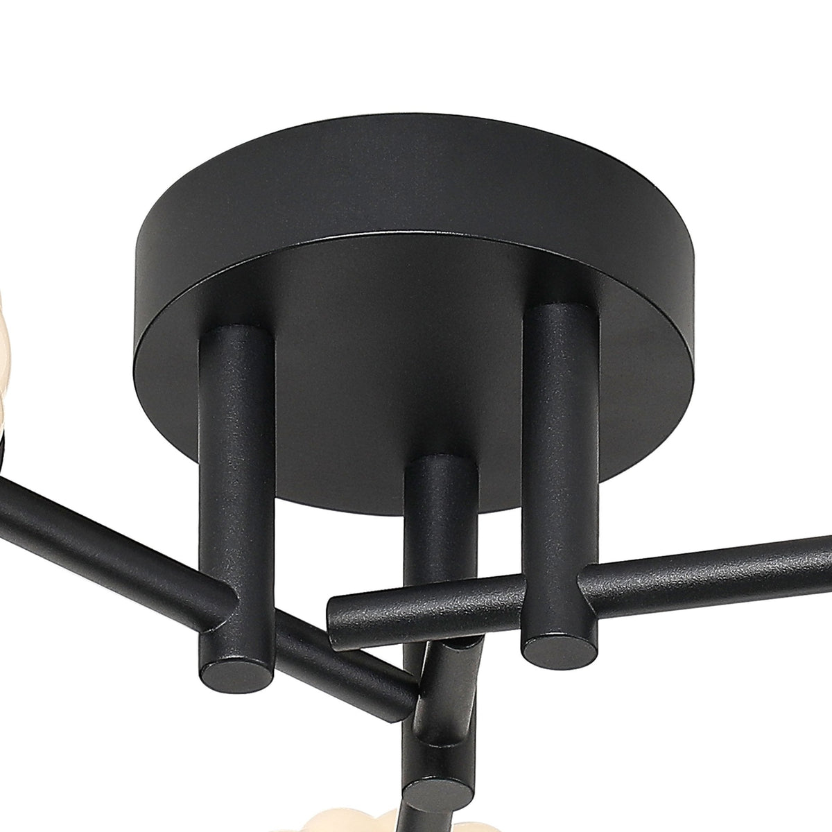 Tenterden Round 3 Light Semi Flush Ceiling Light in Satin Black with Segment Round Opal Glass Diffusers