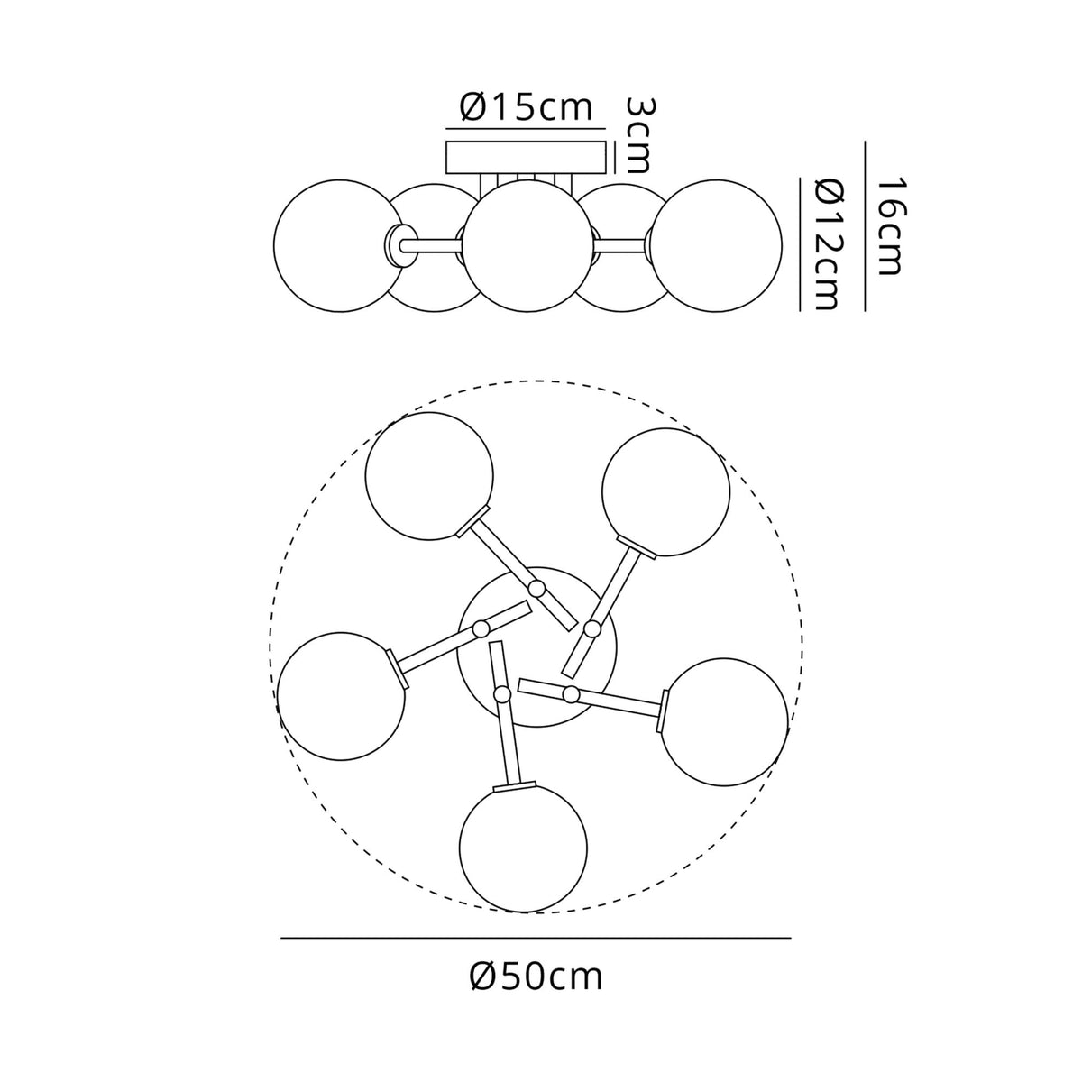 Tenterden Round 5 Light Semi Flush Ceiling Light in Satin Black with Smooth Round Opal Glass Diffusers
