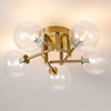 Tenterden Round 5 Light Semi Flush Ceiling Light in Brass Gold with Smooth Round Clear Glass Diffusers