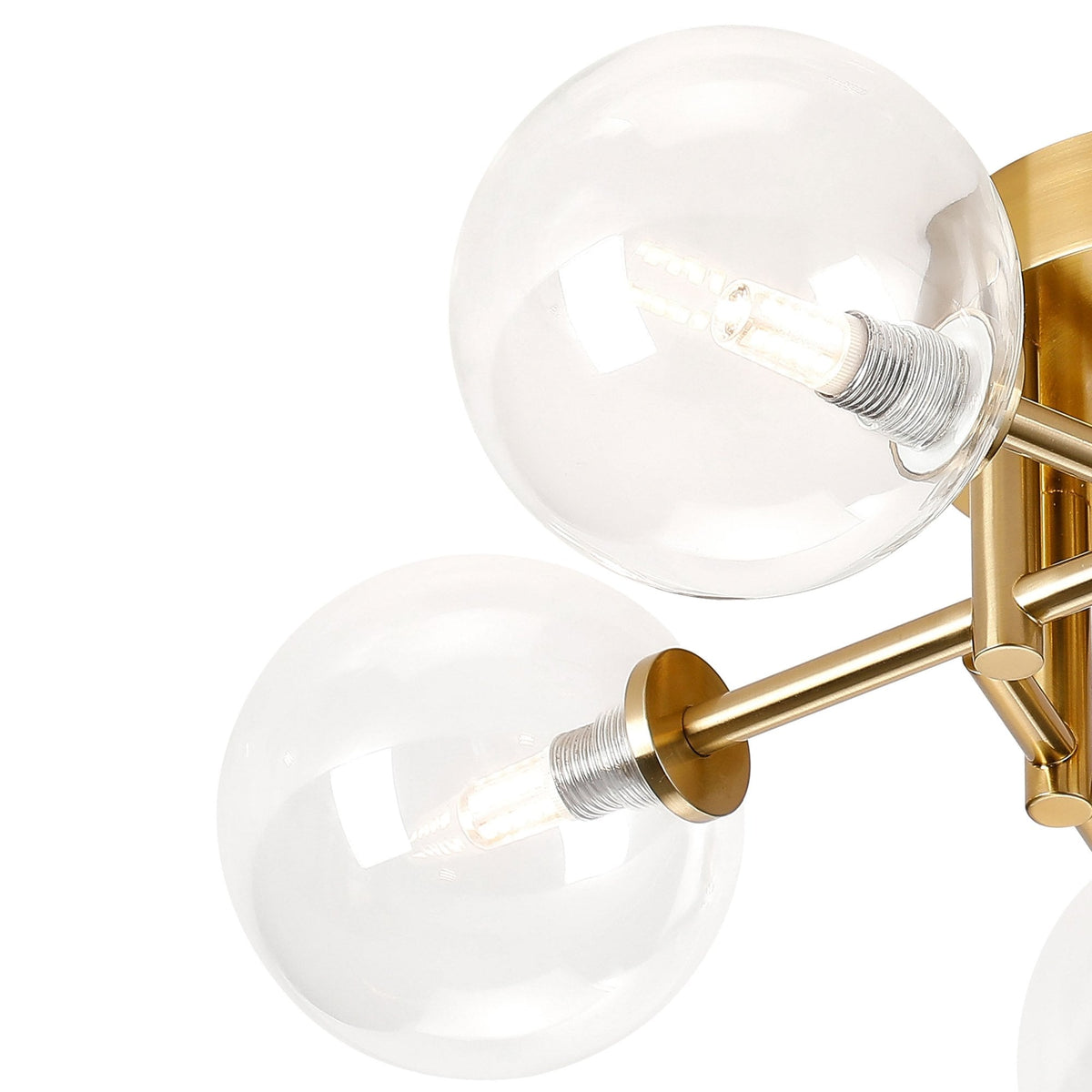 Tenterden Round 5 Light Semi Flush Ceiling Light in Brass Gold with Smooth Round Clear Glass Diffusers