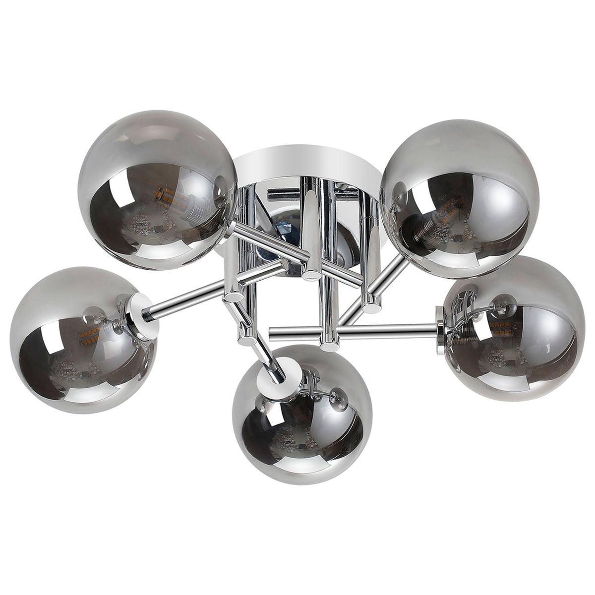 Tenterden Round 5 Light Semi Flush Ceiling Light in Chrome with Smooth Round Smoke Glass Diffusers