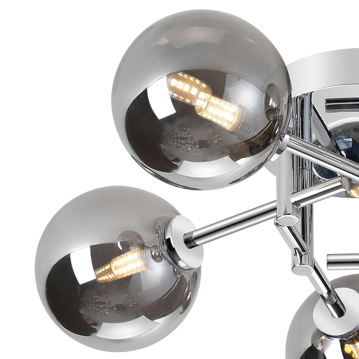 Tenterden Round 5 Light Semi Flush Ceiling Light in Chrome with Smooth Round Smoke Glass Diffusers