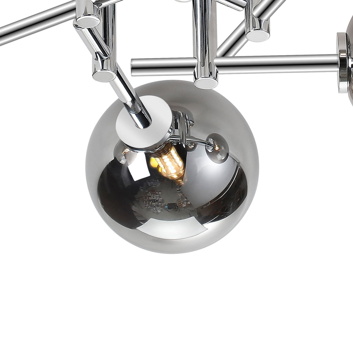 Tenterden Round 5 Light Semi Flush Ceiling Light in Chrome with Smooth Round Smoke Glass Diffusers