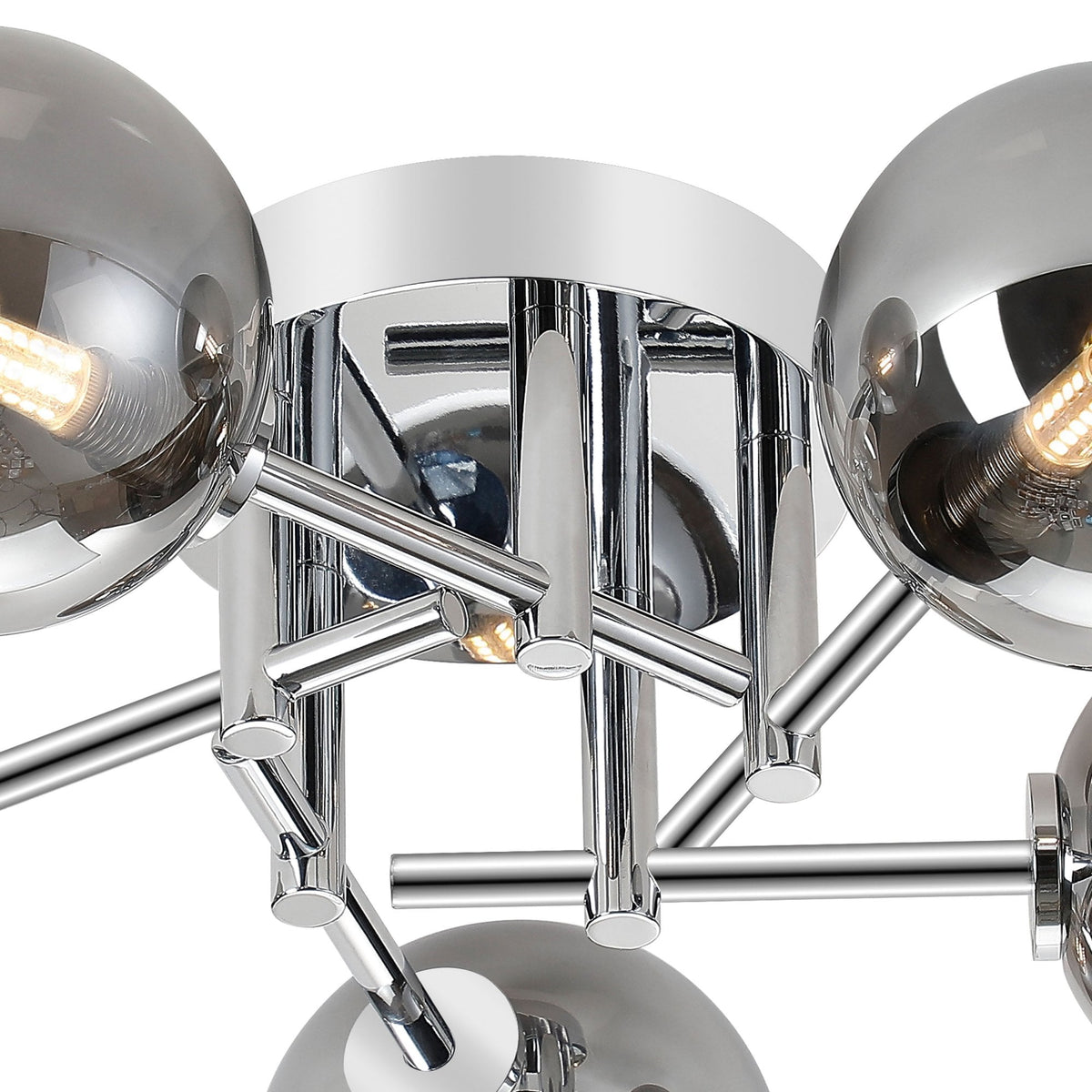 Tenterden Round 5 Light Semi Flush Ceiling Light in Chrome with Smooth Round Smoke Glass Diffusers