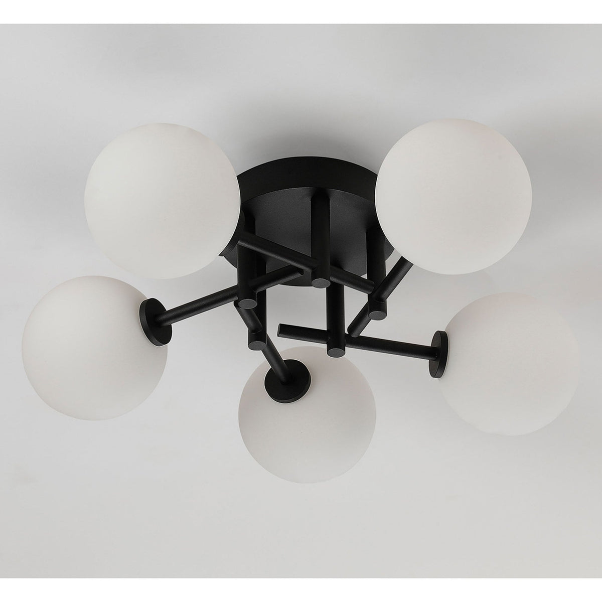Tenterden Round 5 Light Semi Flush Ceiling Light in Satin Black with Smooth Round Opal Glass Diffusers