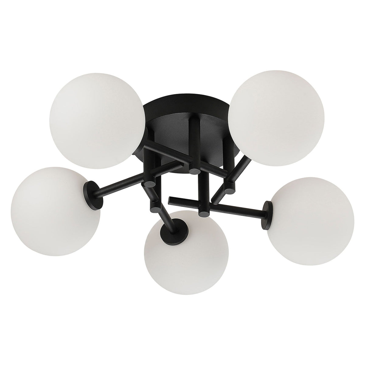 Tenterden Round 5 Light Semi Flush Ceiling Light in Satin Black with Smooth Round Opal Glass Diffusers