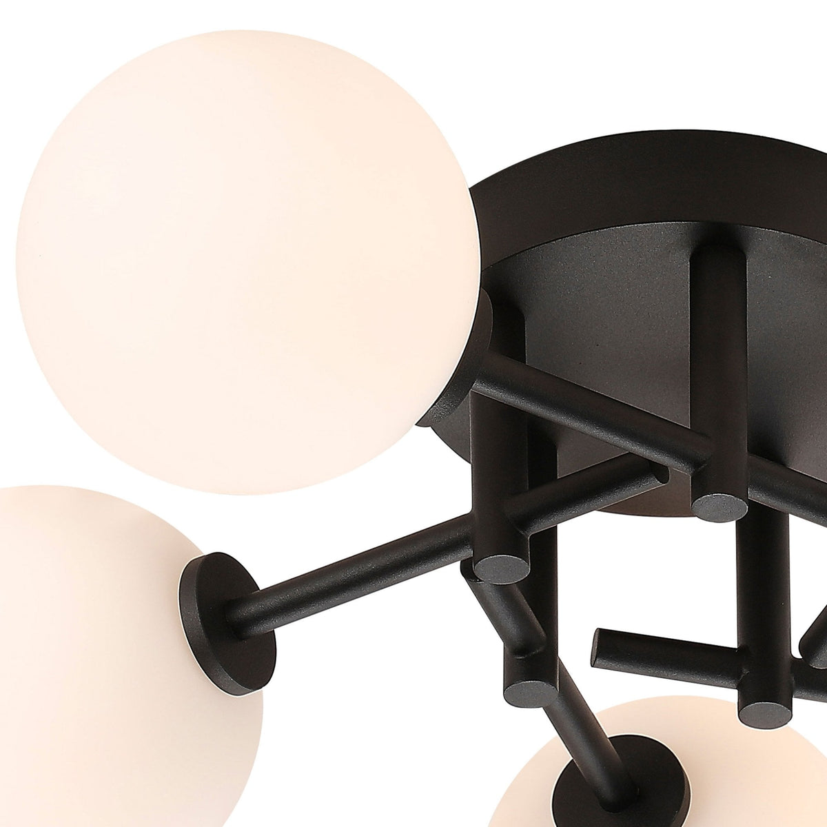 Tenterden Round 5 Light Semi Flush Ceiling Light in Satin Black with Smooth Round Opal Glass Diffusers