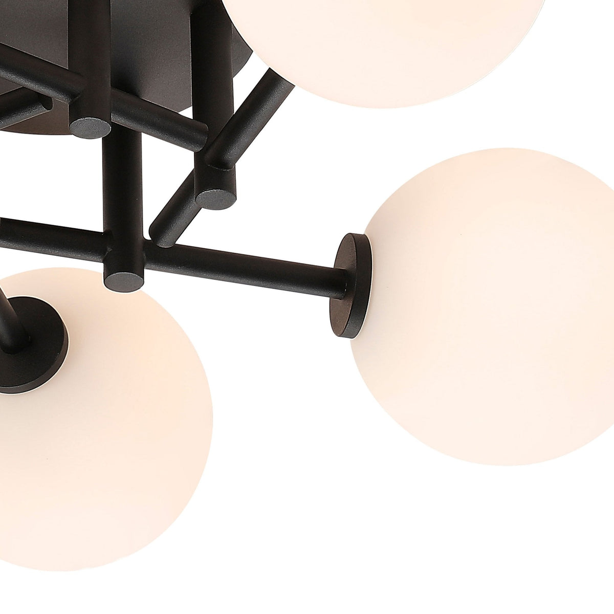 Tenterden Round 5 Light Semi Flush Ceiling Light in Satin Black with Smooth Round Opal Glass Diffusers
