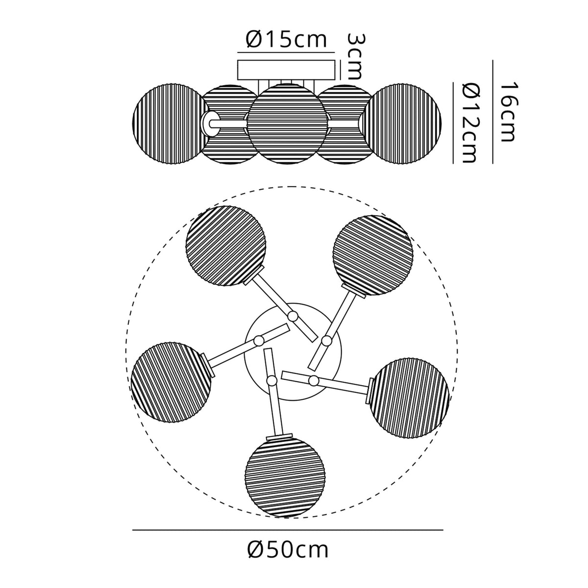 Tenterden Round 5 Light Semi Flush Ceiling Light in Chrome with Ribbed Round Clear Glass Diffusers