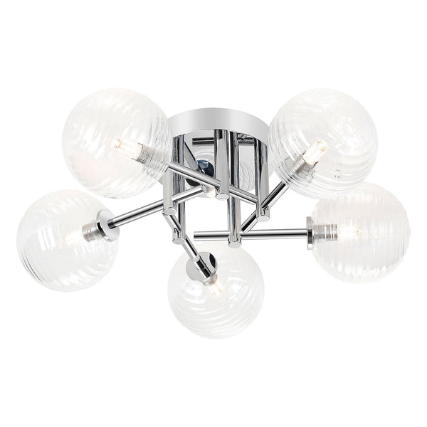 Tenterden Round 5 Light Semi Flush Ceiling Light in Chrome with Ribbed Round Clear Glass Diffusers
