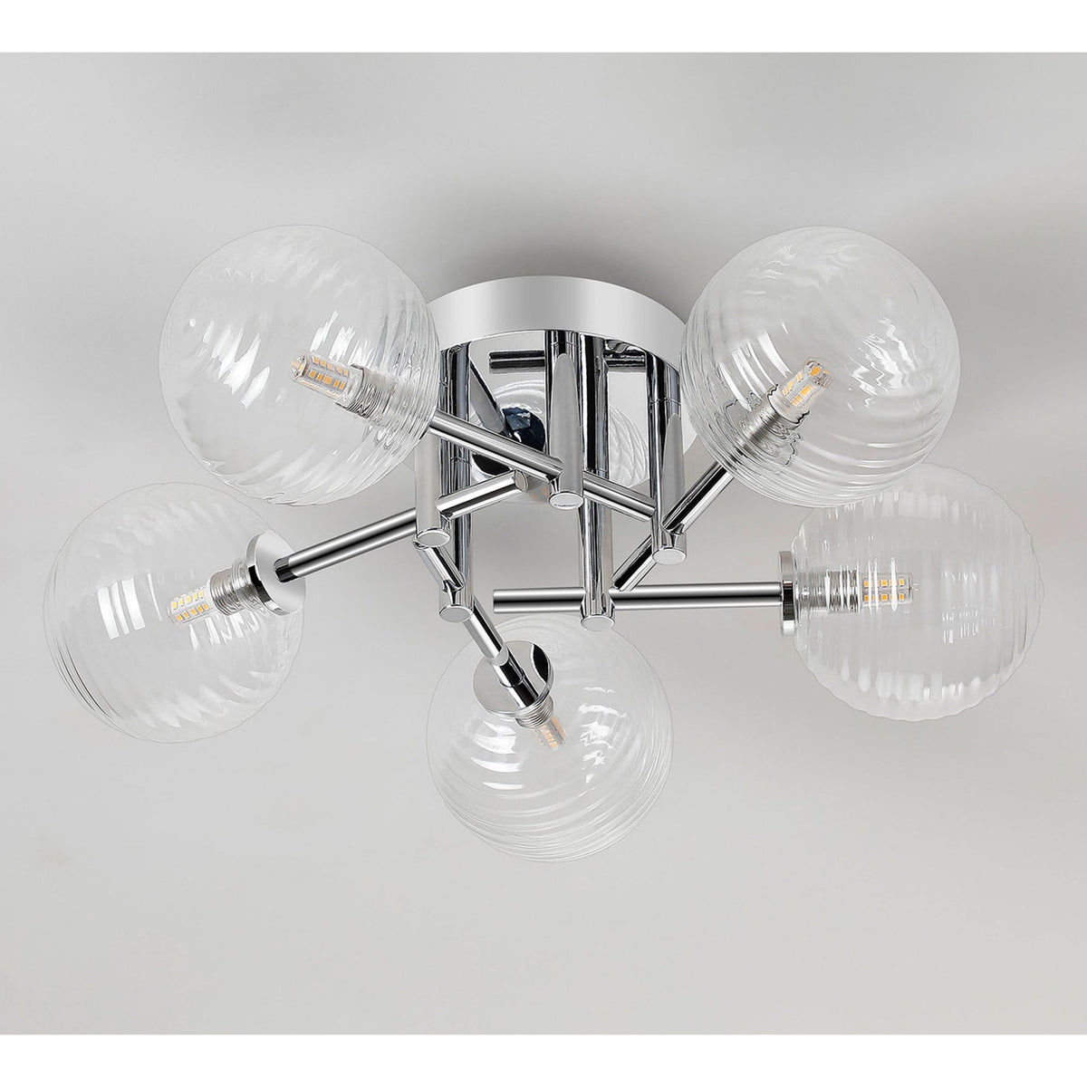 Tenterden Round 5 Light Semi Flush Ceiling Light in Chrome with Ribbed Round Clear Glass Diffusers