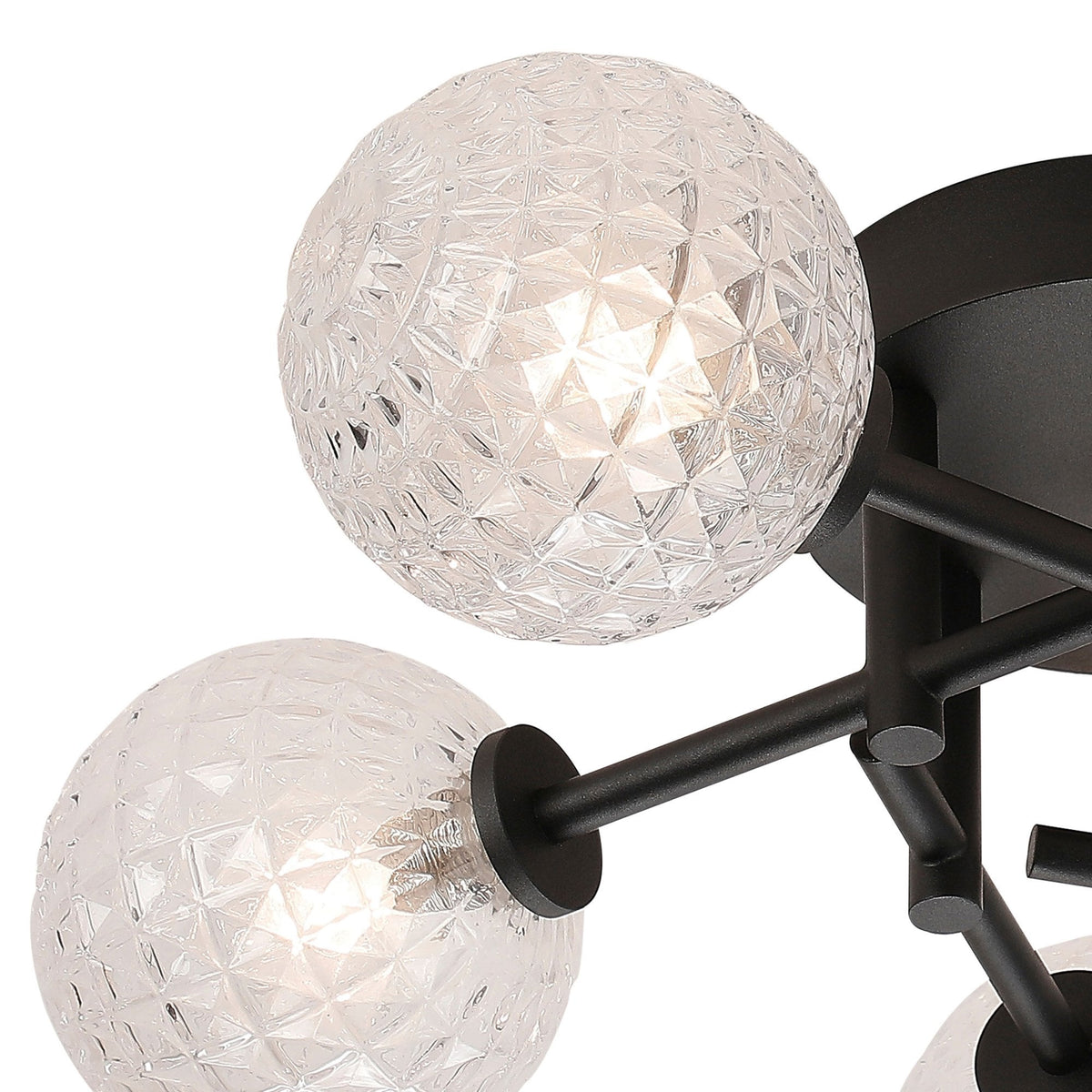 Tenterden Round 5 Light Semi Flush Ceiling Light in Satin Black with Cross Pattern Round Clear Glass Diffusers
