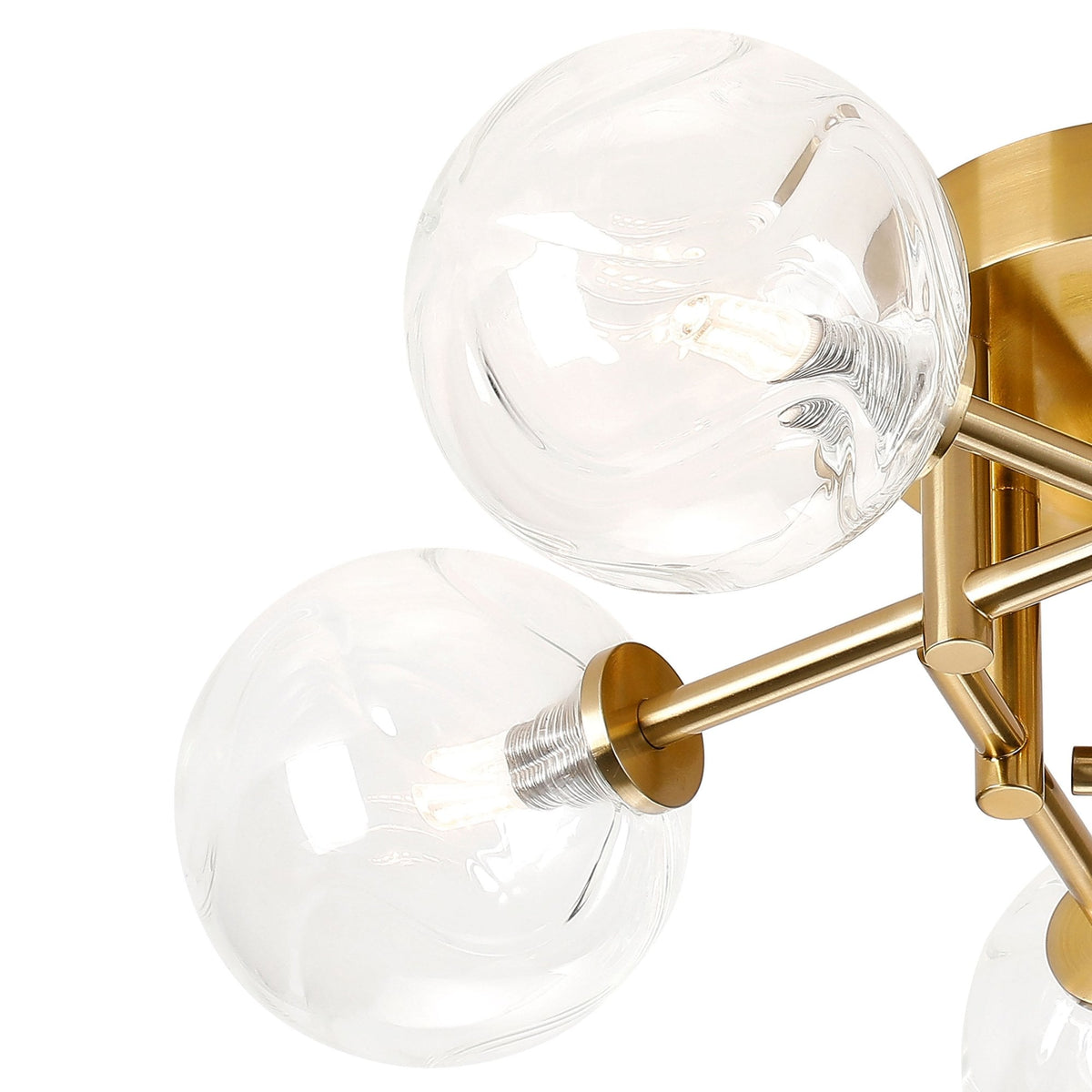 Tenterden Round 5 Light Semi Flush Ceiling Light in Brass Gold with Waved Round Clear Glass Diffusers