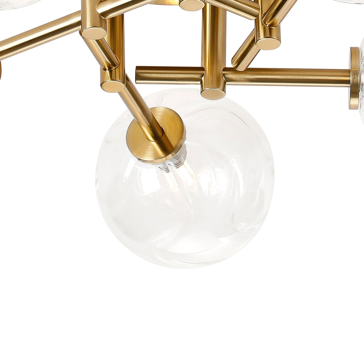 Tenterden Round 5 Light Semi Flush Ceiling Light in Brass Gold with Waved Round Clear Glass Diffusers