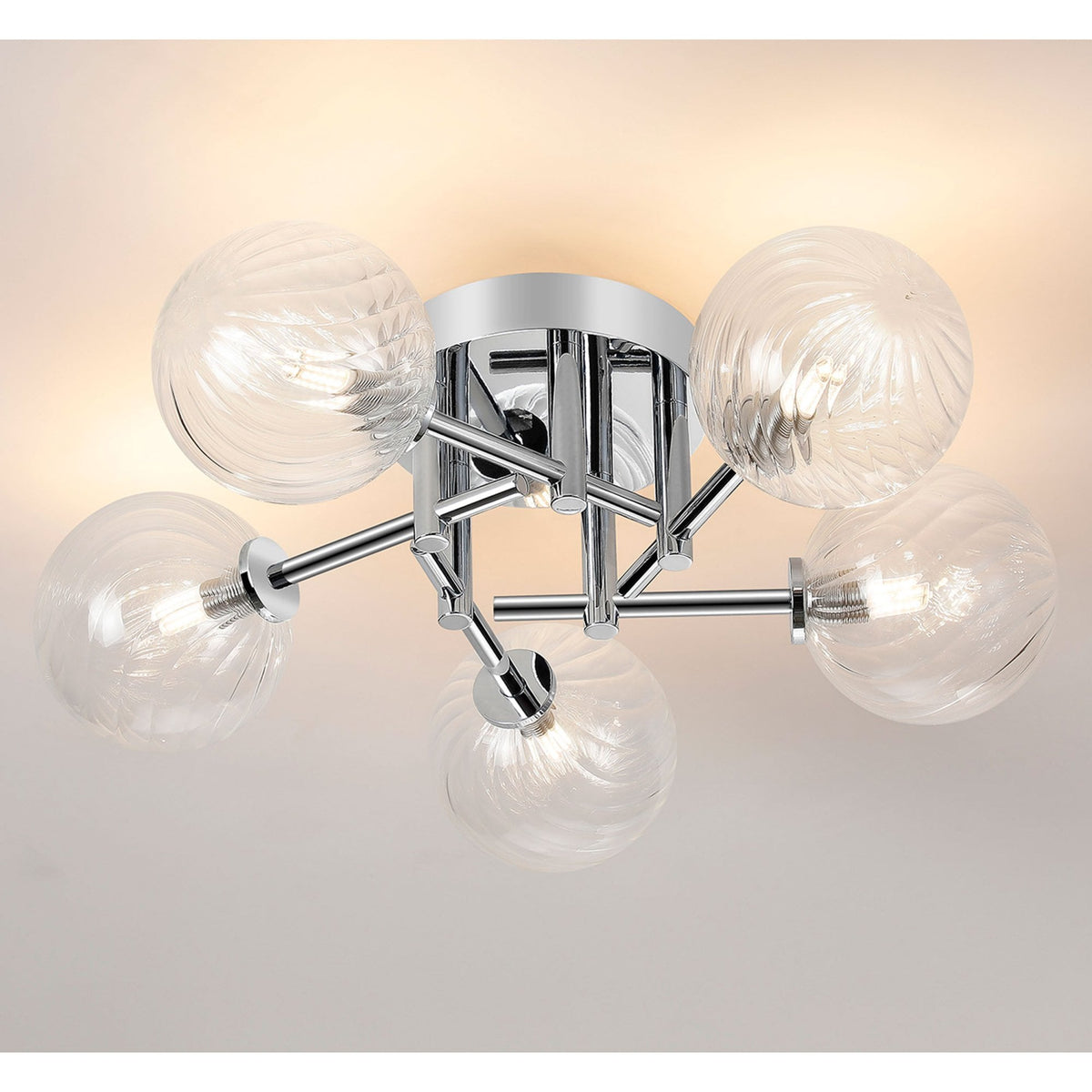 Tenterden Round 5 Light Semi Flush Ceiling Light in Chrome with Swirl Round Clear Glass Diffusers