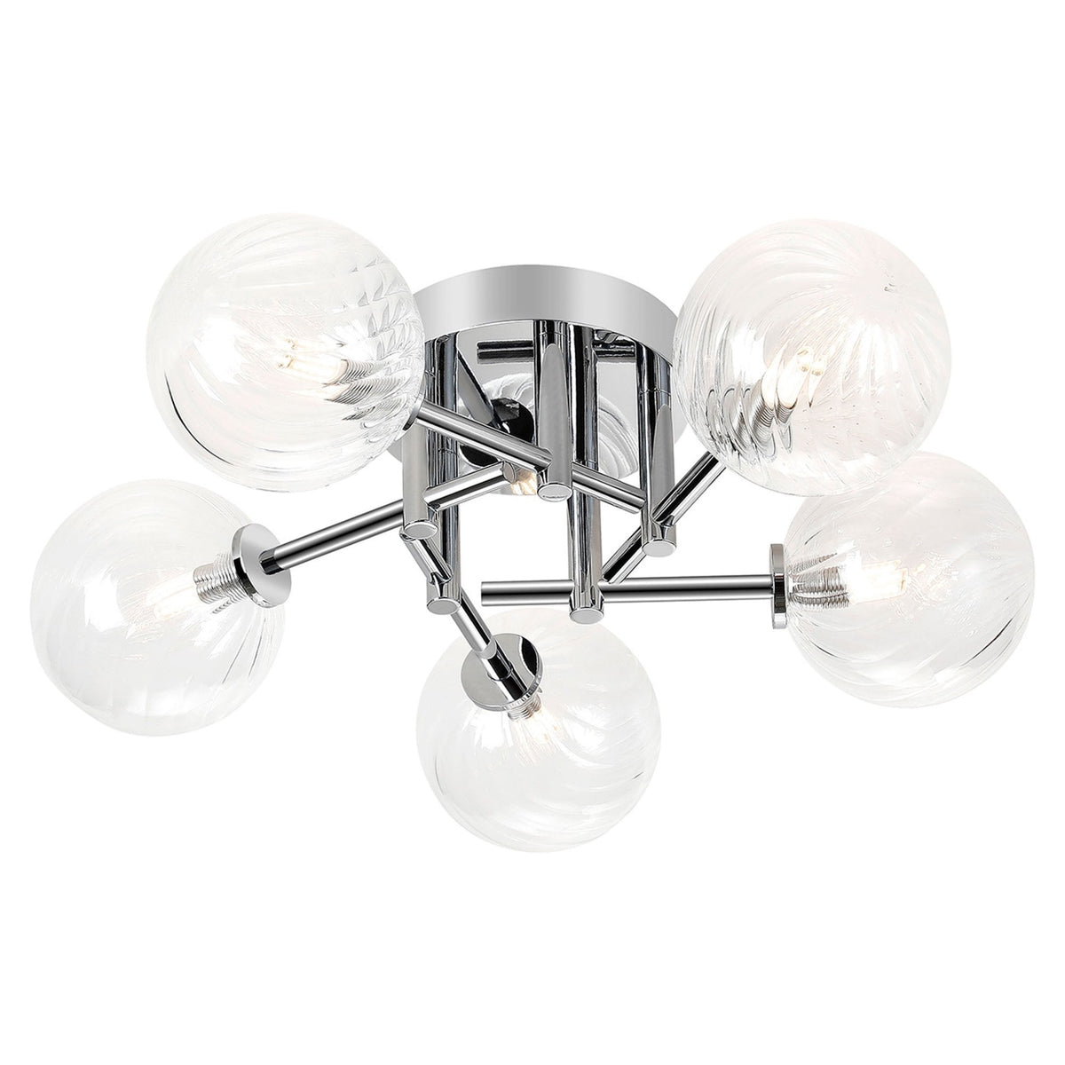 Tenterden Round 5 Light Semi Flush Ceiling Light in Chrome with Swirl Round Clear Glass Diffusers