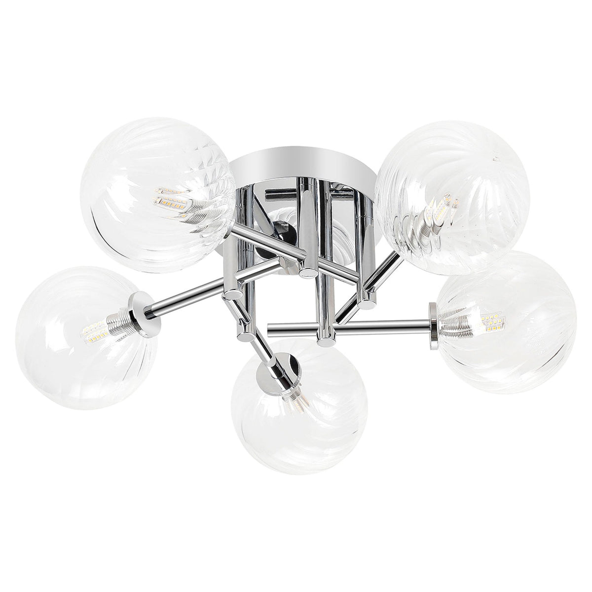 Tenterden Round 5 Light Semi Flush Ceiling Light in Chrome with Swirl Round Clear Glass Diffusers