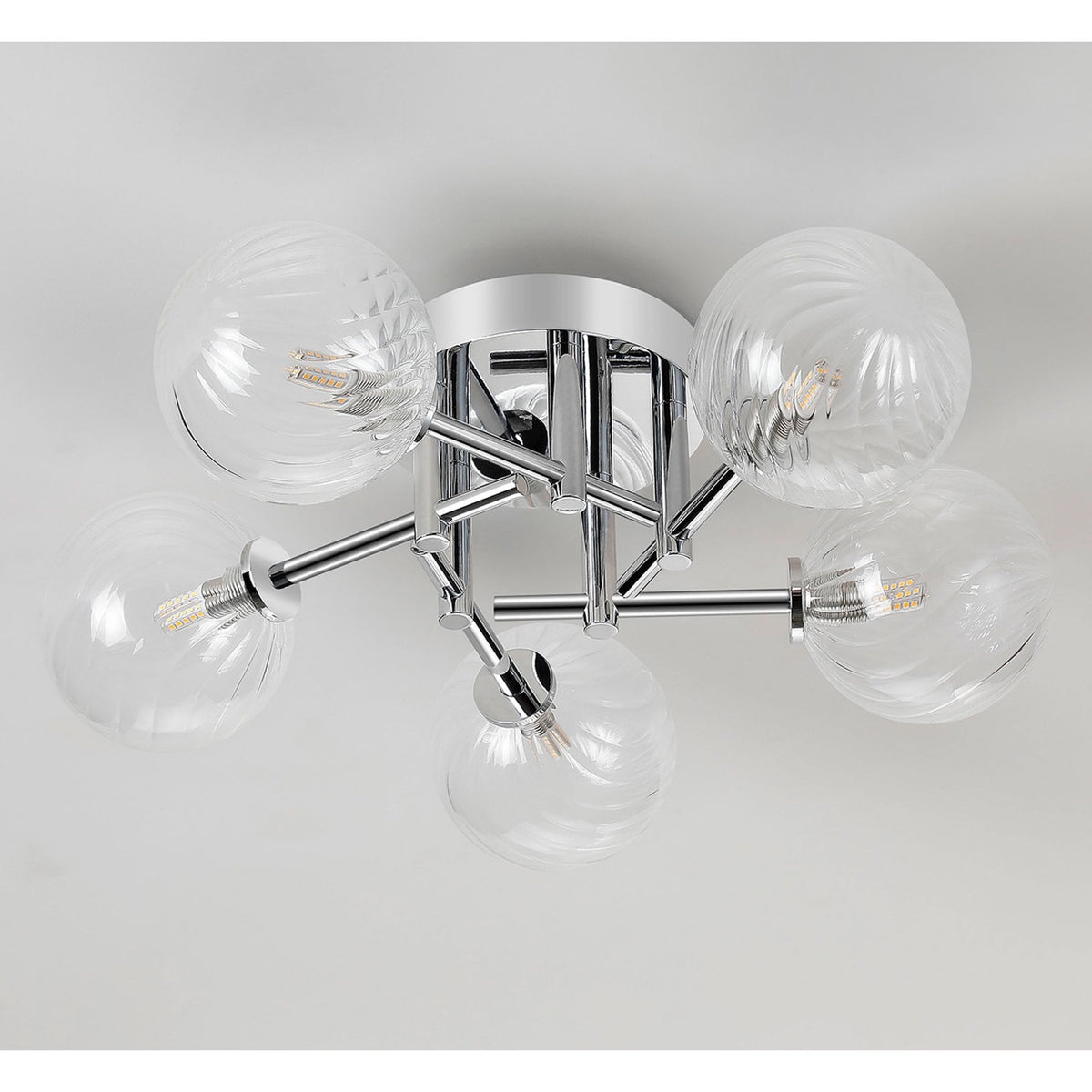 Tenterden Round 5 Light Semi Flush Ceiling Light in Chrome with Swirl Round Clear Glass Diffusers