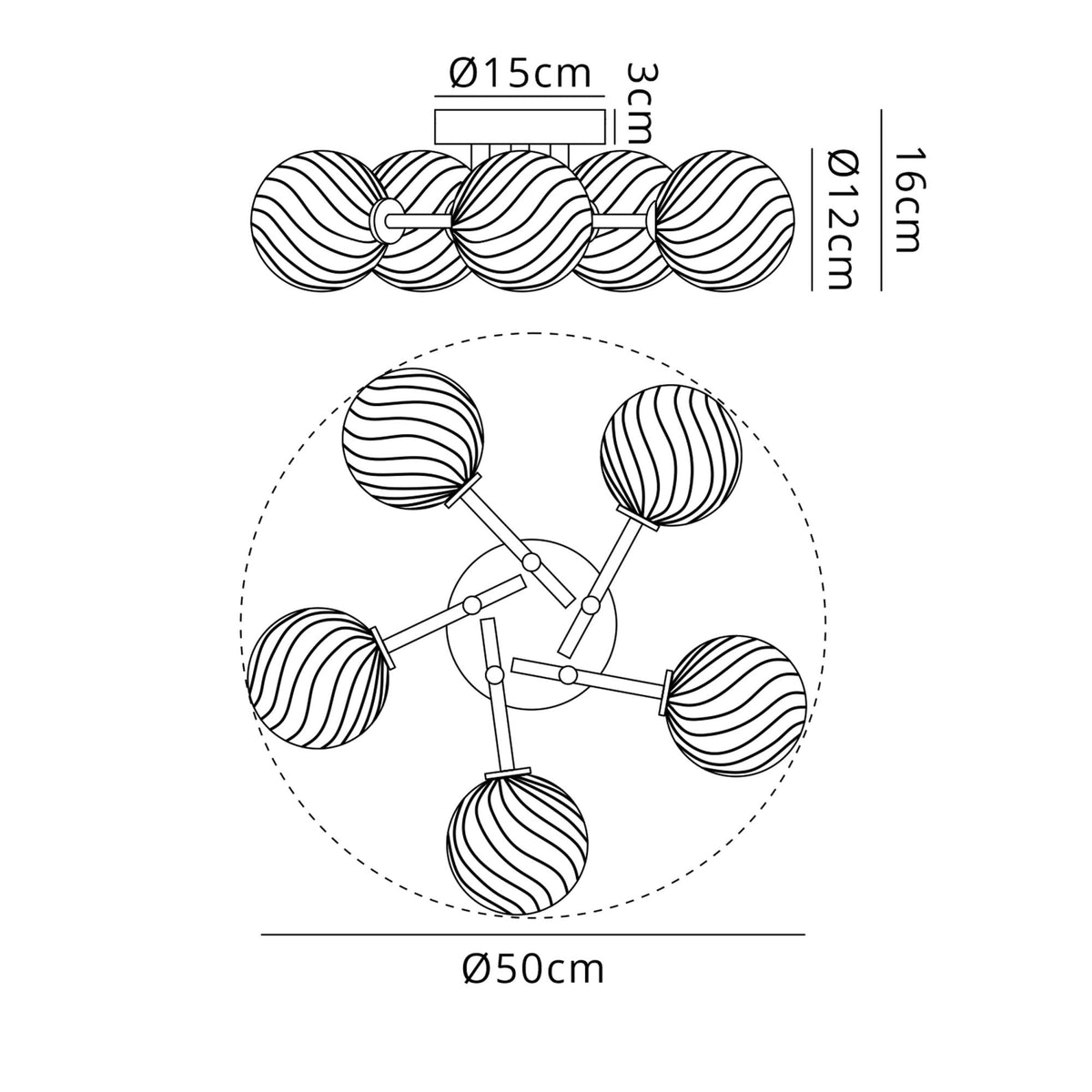 Tenterden Round 5 Light Semi Flush Ceiling Light in Chrome with Swirl Round Clear Glass Diffusers