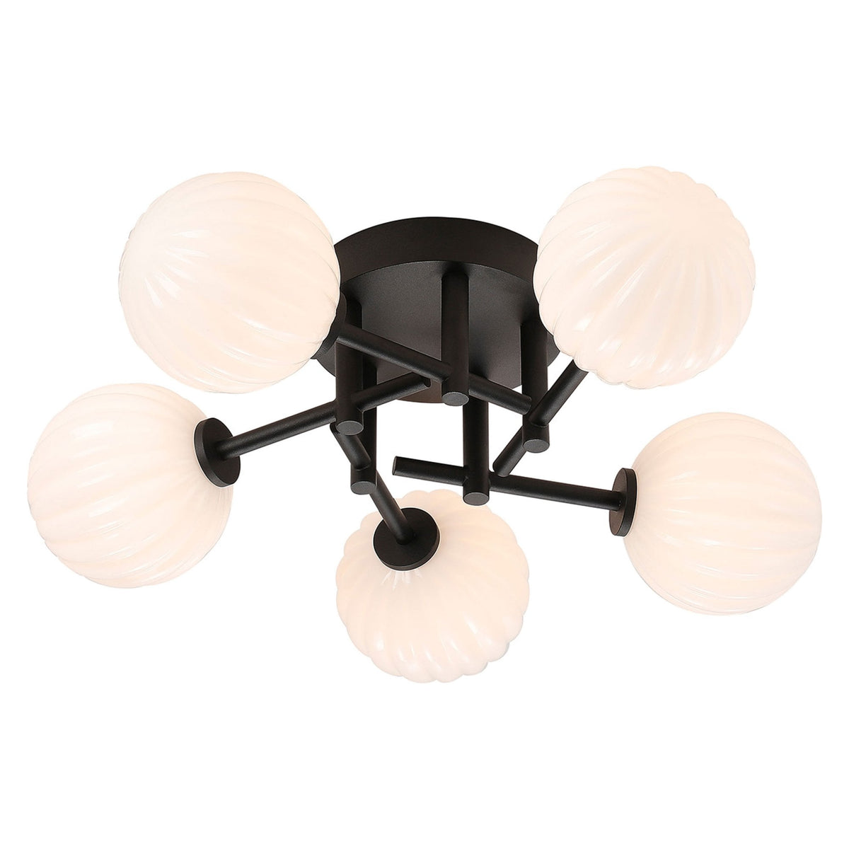 Tenterden Round 5 Light Semi Flush Ceiling Light in Satin Black with Segment Round Opal Glass Diffusers