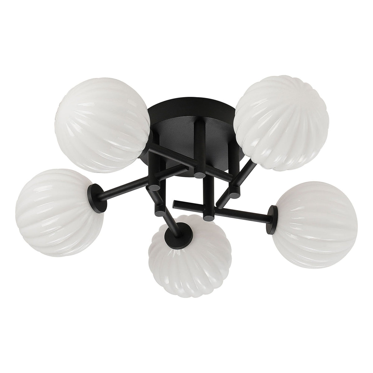 Tenterden Round 5 Light Semi Flush Ceiling Light in Satin Black with Segment Round Opal Glass Diffusers