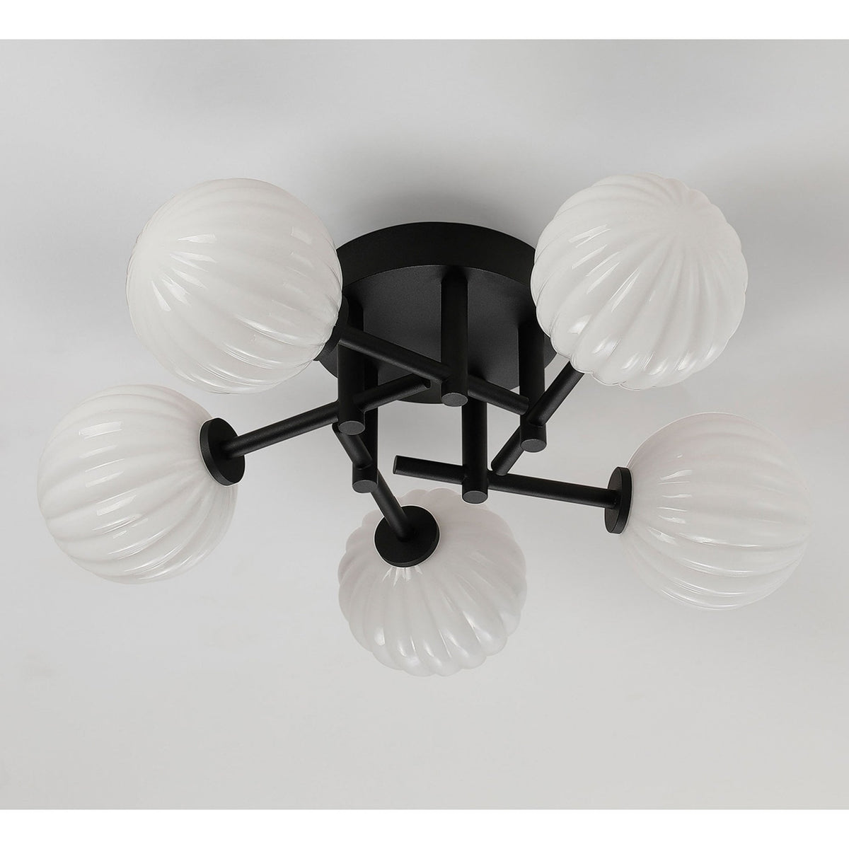 Tenterden Round 5 Light Semi Flush Ceiling Light in Satin Black with Segment Round Opal Glass Diffusers