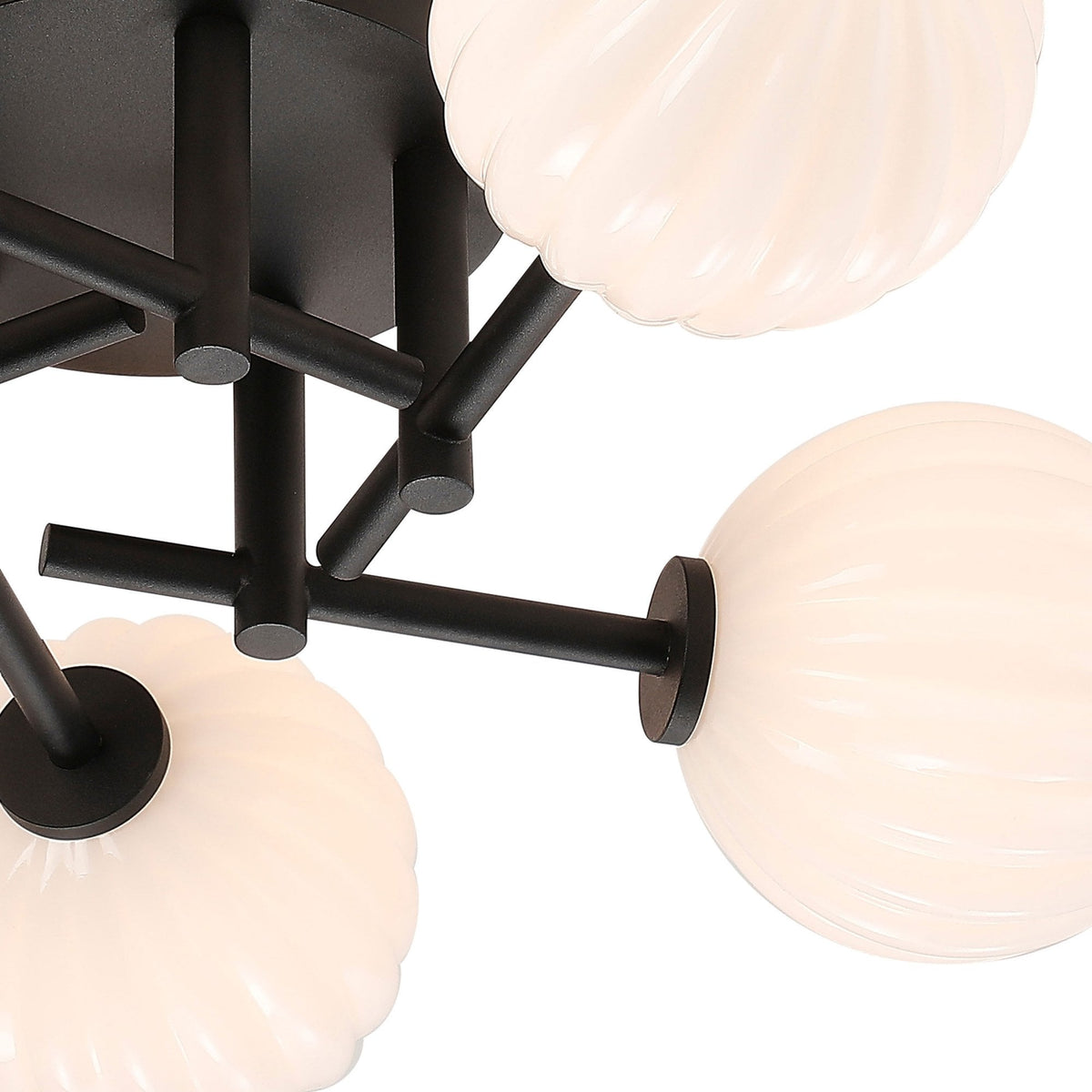 Tenterden Round 5 Light Semi Flush Ceiling Light in Satin Black with Segment Round Opal Glass Diffusers