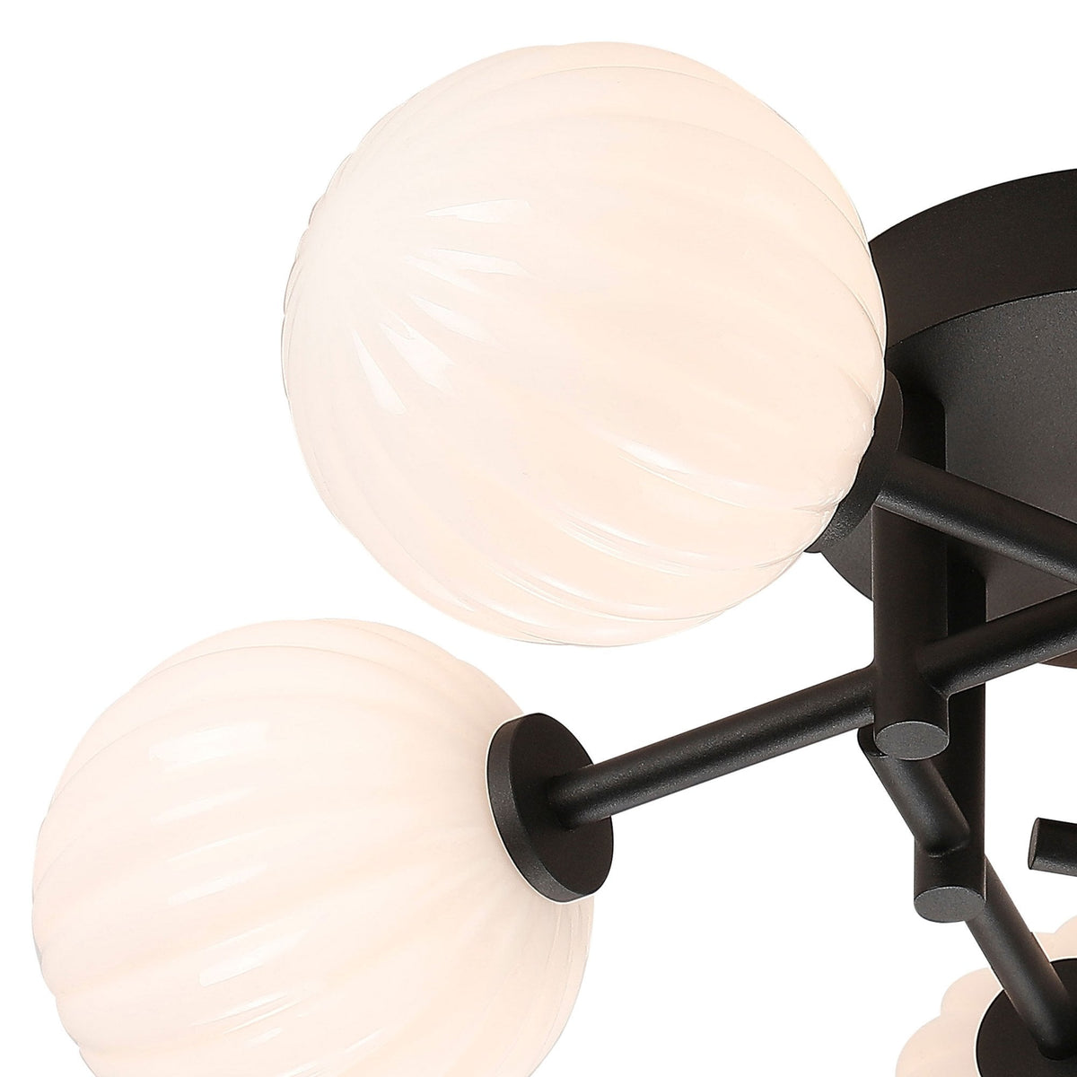 Tenterden Round 5 Light Semi Flush Ceiling Light in Satin Black with Segment Round Opal Glass Diffusers