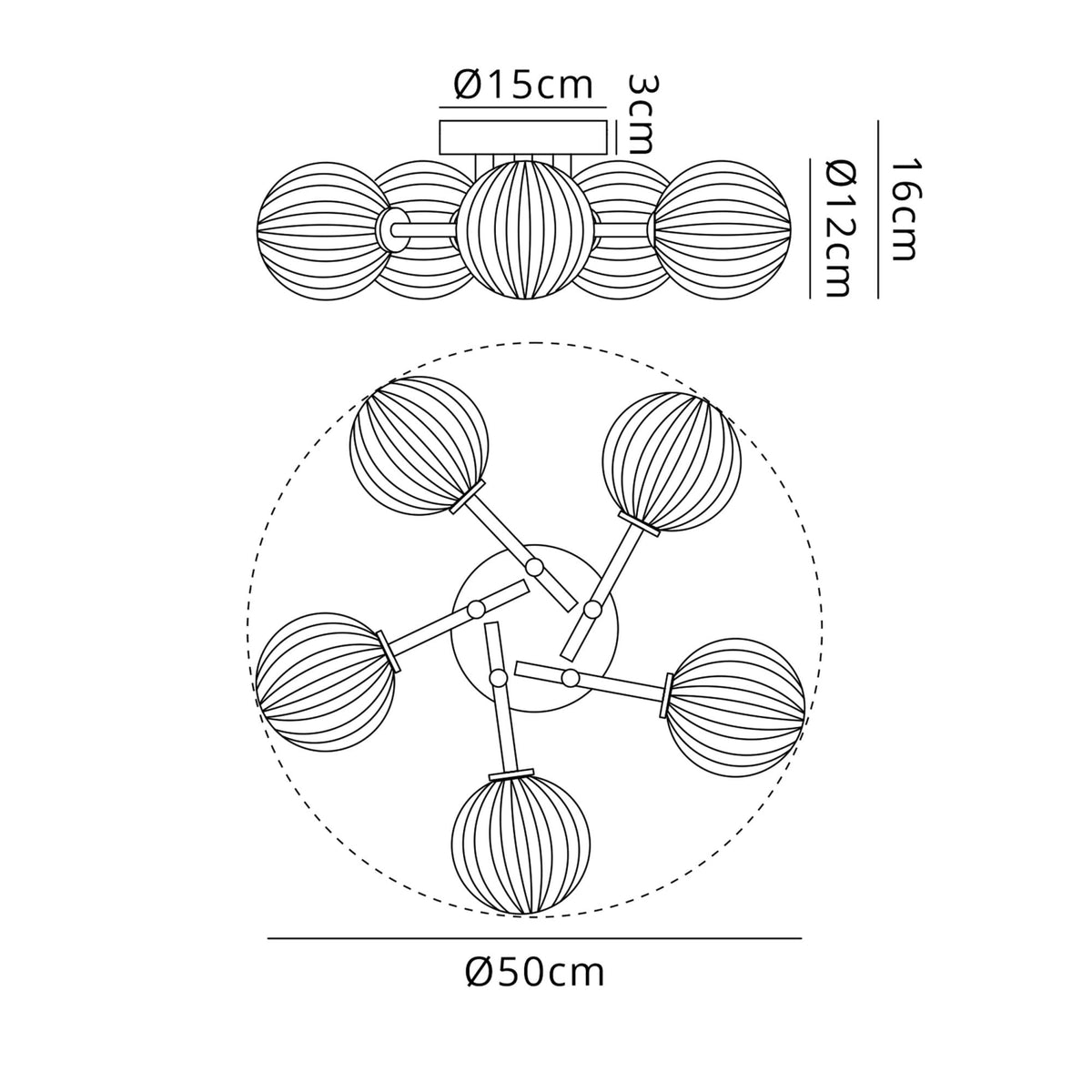 Tenterden Round 5 Light Semi Flush Ceiling Light in Satin Black with Segment Round Opal Glass Diffusers