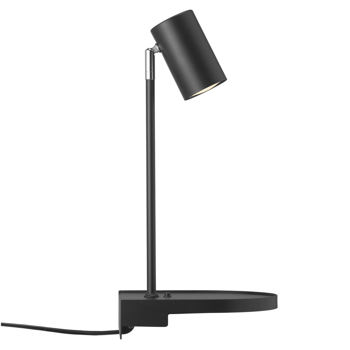 Cody Plugged Adjustable Wall Mounted Lamp In Black With Shelf