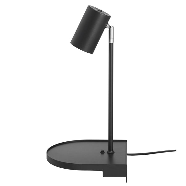 Cody Plugged Adjustable Wall Mounted Lamp In Black With Shelf