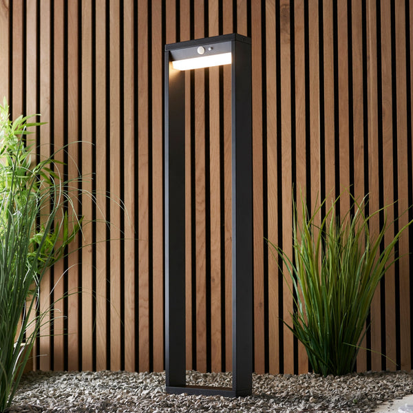 Dannah Solar Powered Bollard in Textured Black with PIR & Dusk to Dawn Function