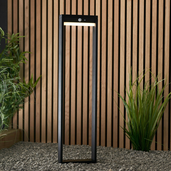 Dannah Solar Powered Bollard in Textured Black with PIR & Dusk to Dawn Function