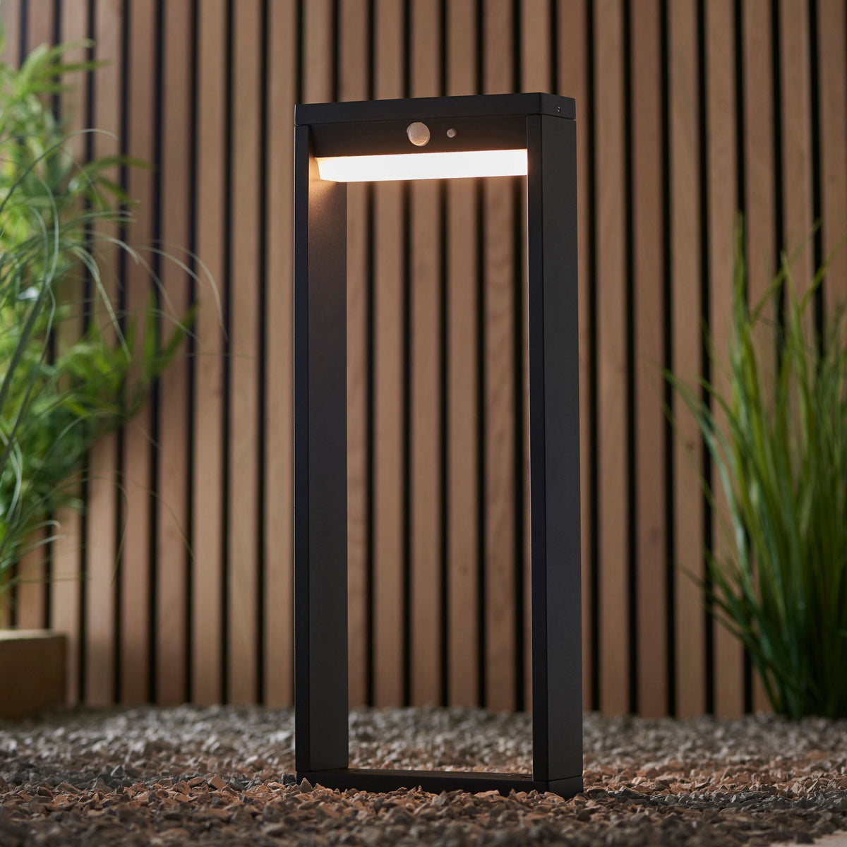Dannah Solar Powered Post in Textured Black with PIR & Dusk to Dawn Function
