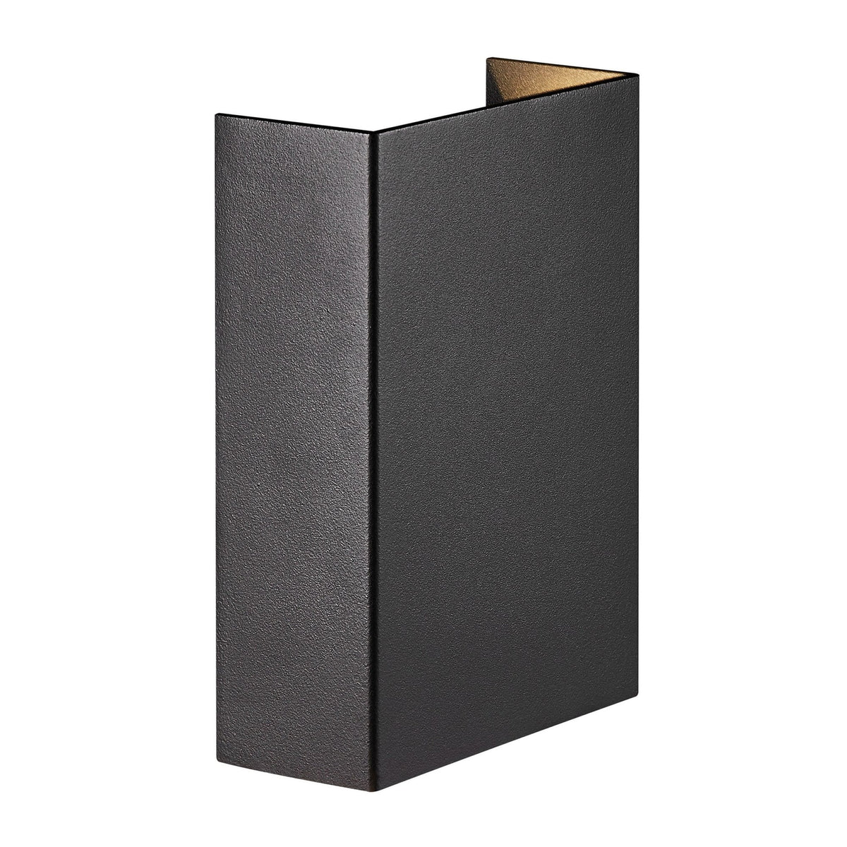 Black rectangular wall light with a gold interior on the top edge