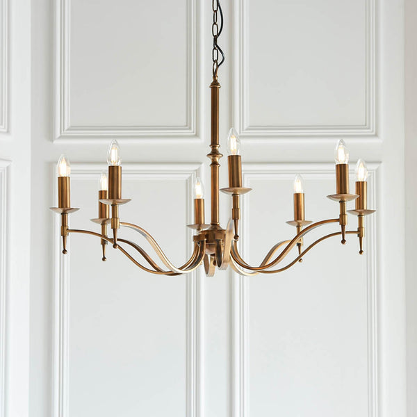 Stanford Eight Light Pendant In Antique Brass