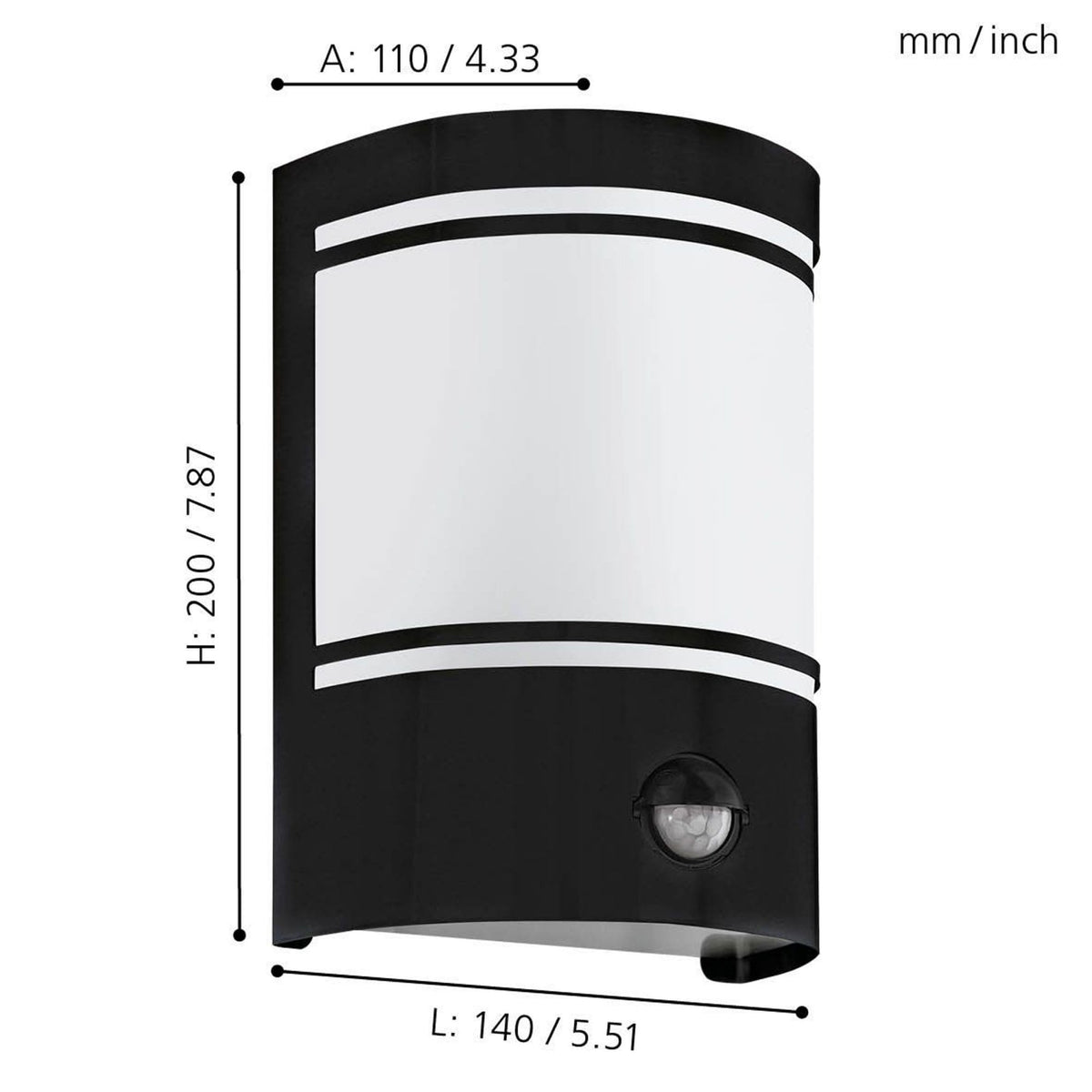 Cerno PIR Outdoor IP44 Black Wall Light with Satin White Glass Diffuser